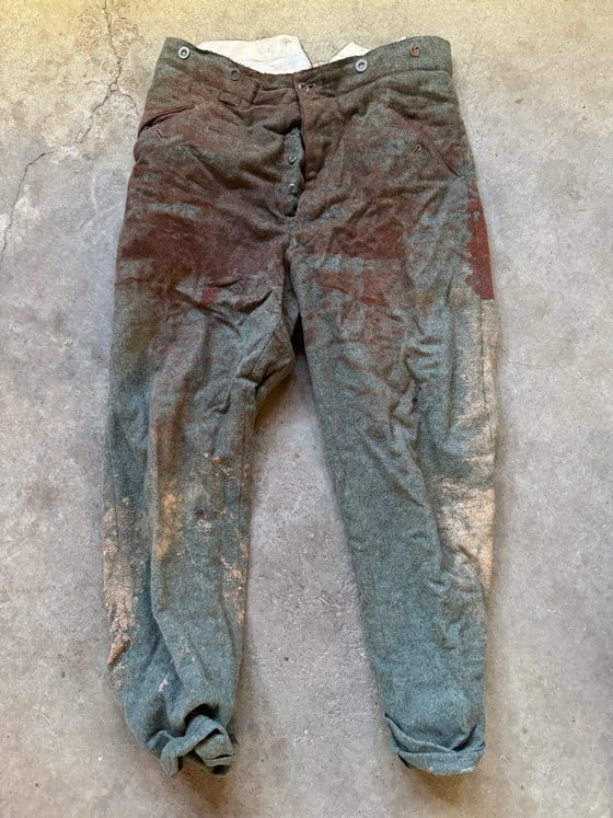 WW2 German M42 Trousers from Reveille. Size 36" Waist - Halbrock's With Fake Blood and Dirt