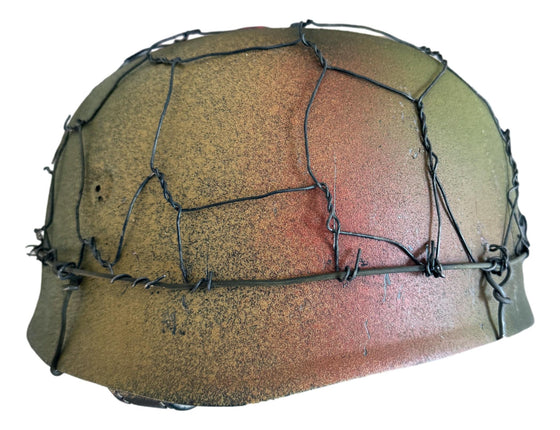 WW2 German M38 Fallschirmjäger Helmet- Reproduction with "Normandy" Camo and Half Basket Wire