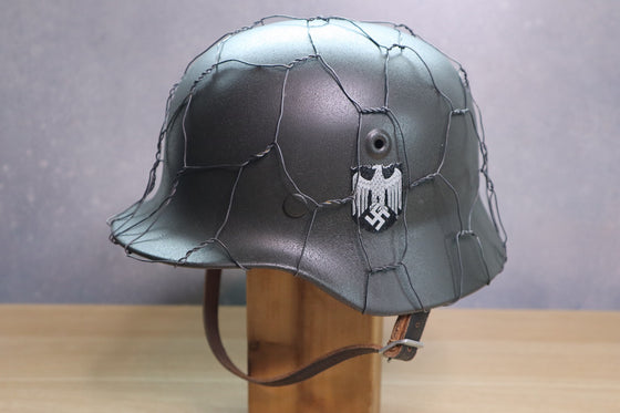 WW2 German M40 Single Decal Heer Helmet With Normandy Chicken Wire 57CM Liner. #3