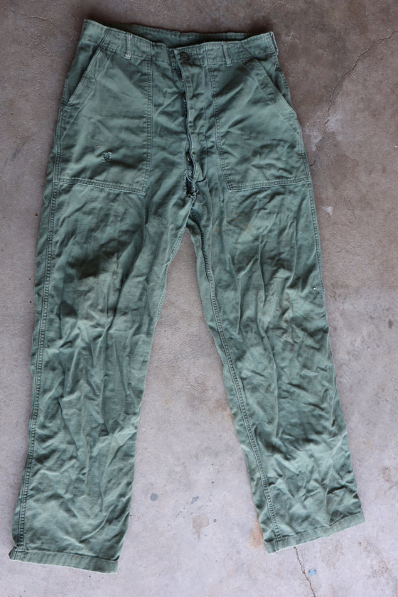 Vietnam Era Cotton Sateen Trousers- Crotch Hole Size 34" Waist