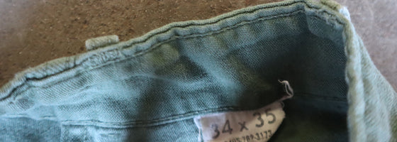 Vietnam Era Cotton Sateen Trousers- Crotch Hole Size 34" Waist