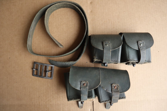 WW2 Italian Leather Carcano Rifleman's Belt with Pouches-Used