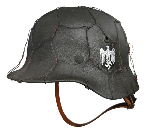 WW2 German M40 Single Decal Heer Helmet W/Normandy Chicken Wire and 57 ...
