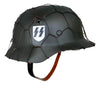 WW2 German Repro M40 Steel Helmet with Single SS Decal and Chicken Wire.