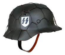  WW2 German Repro M40 Steel Helmet with Single SS Decal and Chicken Wire.