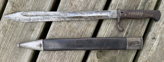 WW1 German S98/05 "Butcher Blade" Bayonet with RARE Leather Scabbard and Maker