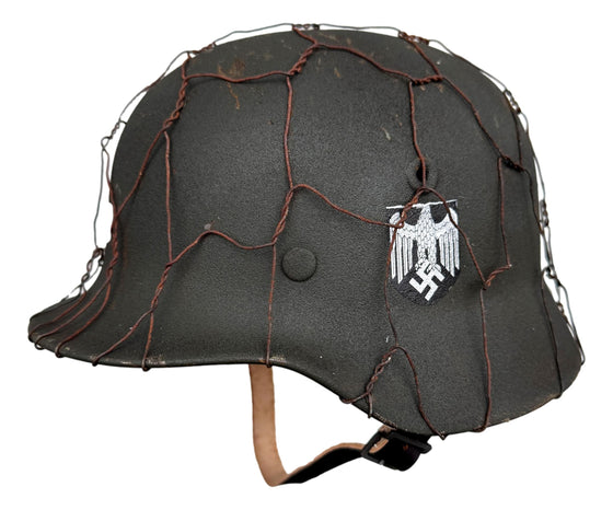 WW2 German M40 Single Decal Heer Helmet W/Normandy Chicken Wire