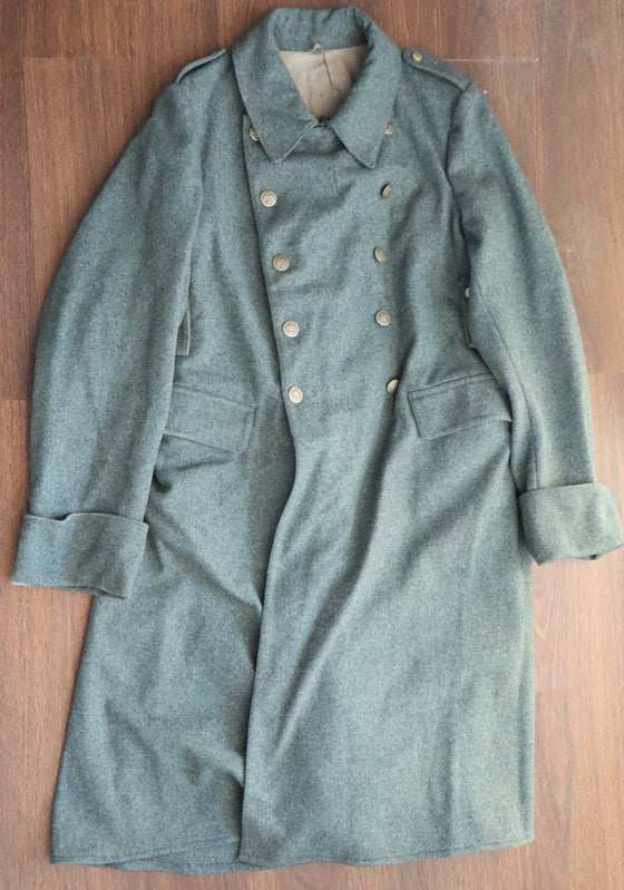Swiss WW2 Era Wool Overcoat With Metal Buttons- Used- 1940 Dated-36" Chest