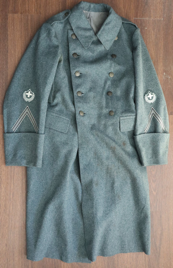 Swiss WW2 Era Wool Overcoat With Metal Buttons- Used-1942 Dated 34" Chest SERGEANT Chevrons