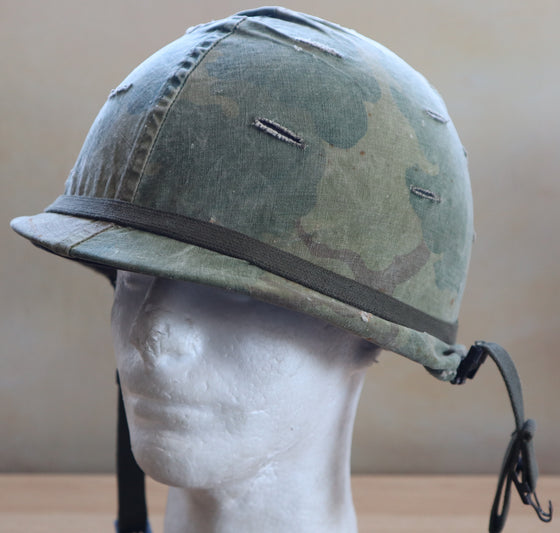 U.S. Vietnam War Era M1 Steel Helmet with 1965 Dated Mitchell Pattern Cover