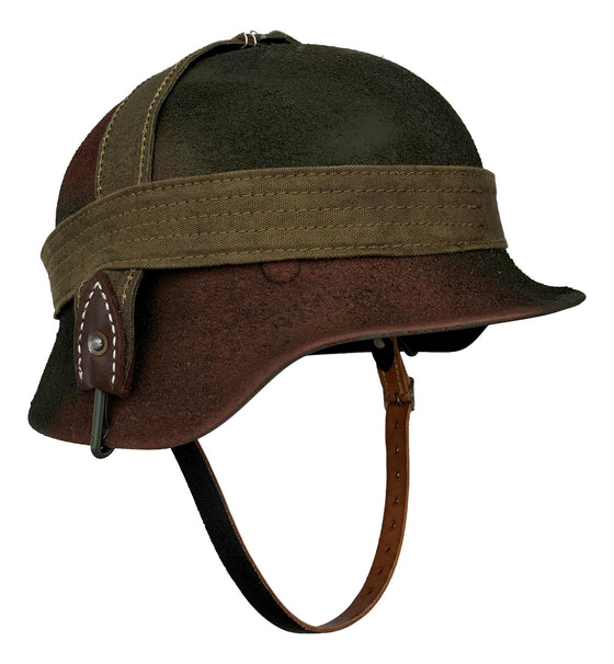 WW2 German M40 "Caen" Rough Texture Camo Helmet W/Breadbag Strap. Size 57CM
